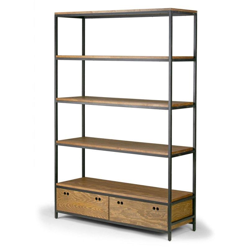 Kahverengi Çam Ahşap ve Metal Çekmeceli Endüstriyel Tasarım Etajer Kitaplık - 121x180x39 cm - 313477