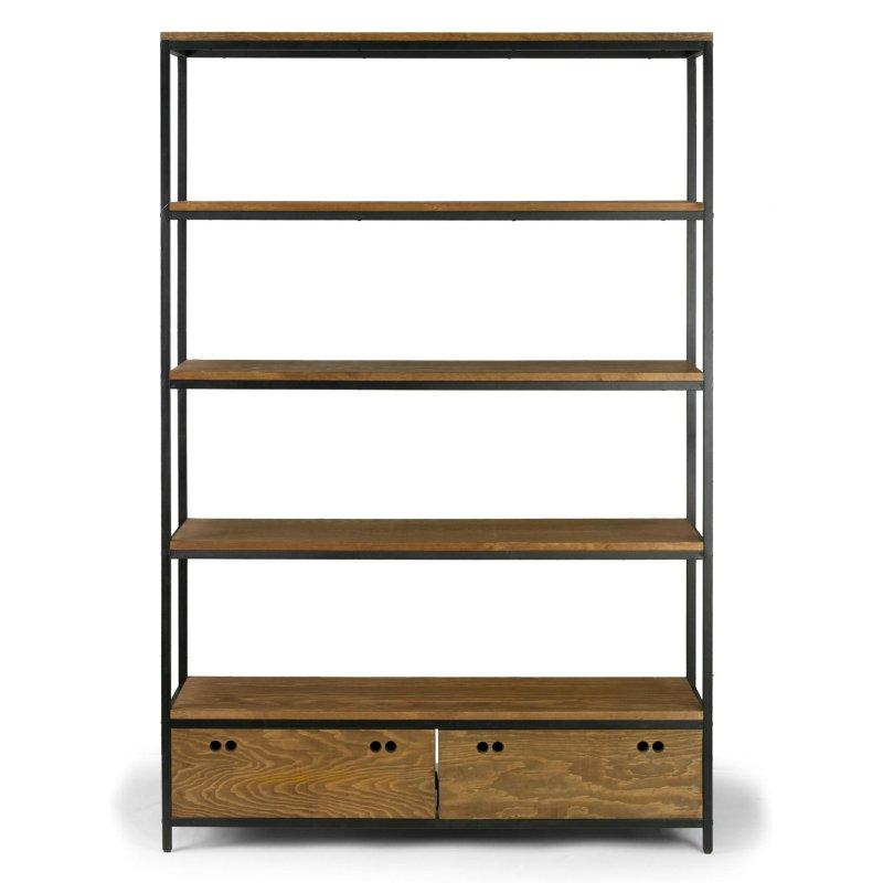 Kahverengi Çam Ahşap ve Metal Çekmeceli Endüstriyel Tasarım Etajer Kitaplık - 121x180x39 cm - 313477