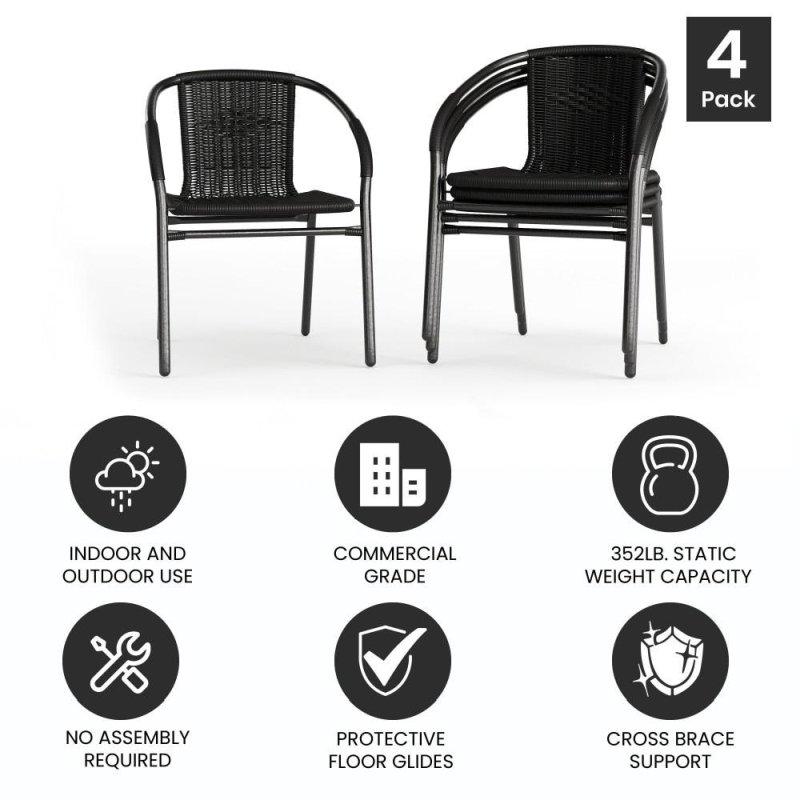 Kahverengi Çelik İskeletli İstiflenebilir Kolçaklı 4lü Rattan Sandalye - 253273