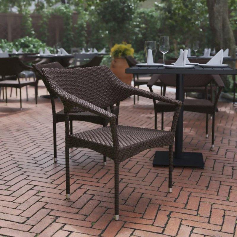 Kahverengi Çelik Kollu İstiflenebilir Rattan Sandalye - 2li Set - 251496
