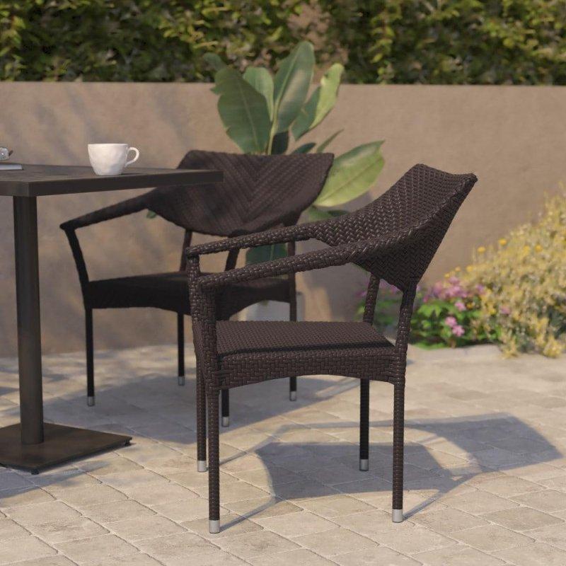 Kahverengi Çelik Kollu İstiflenebilir Rattan Sandalye - 2li Set - 251496 Kahverengi Çelik Kollu İstiflenebilir Rattan Sandalye - 2li Set - 251496