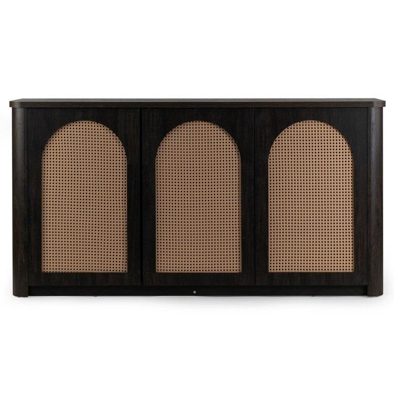 Kahverengi Ceviz Ahşap Rattan Üç Kapaklı Bohem Konsol - 161x41x84 cm - 324949