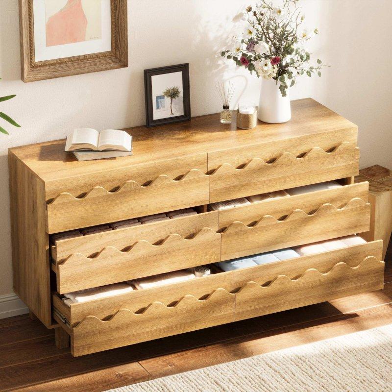 Kahverengi Dalga Desenli 6 Çekmeceli Ahşap Şifonyer - 153 cm - 307926