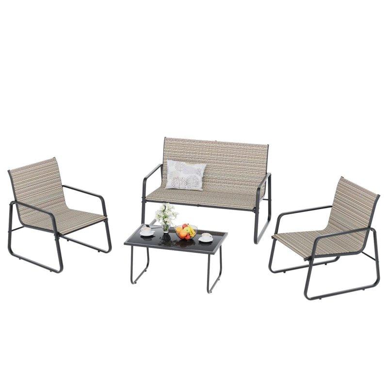 Kahverengi Demir ve Tekstilen 4 Parça Modern Bahçe Takımı - 267704