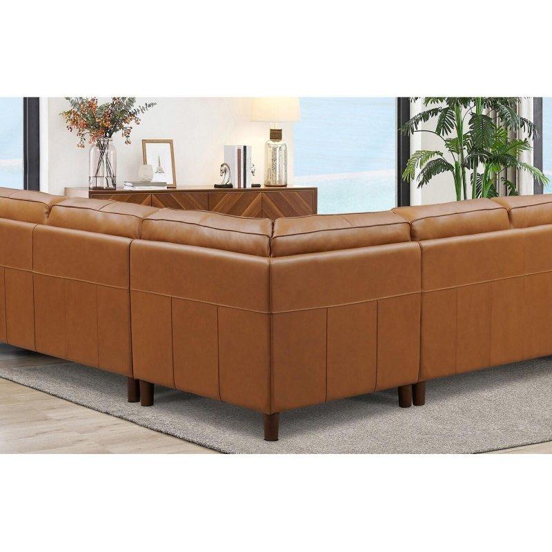 Kahverengi Deri Çıkarılabilir Minderli Simetrik Köşe Koltuk - 261x261 cm - 255929