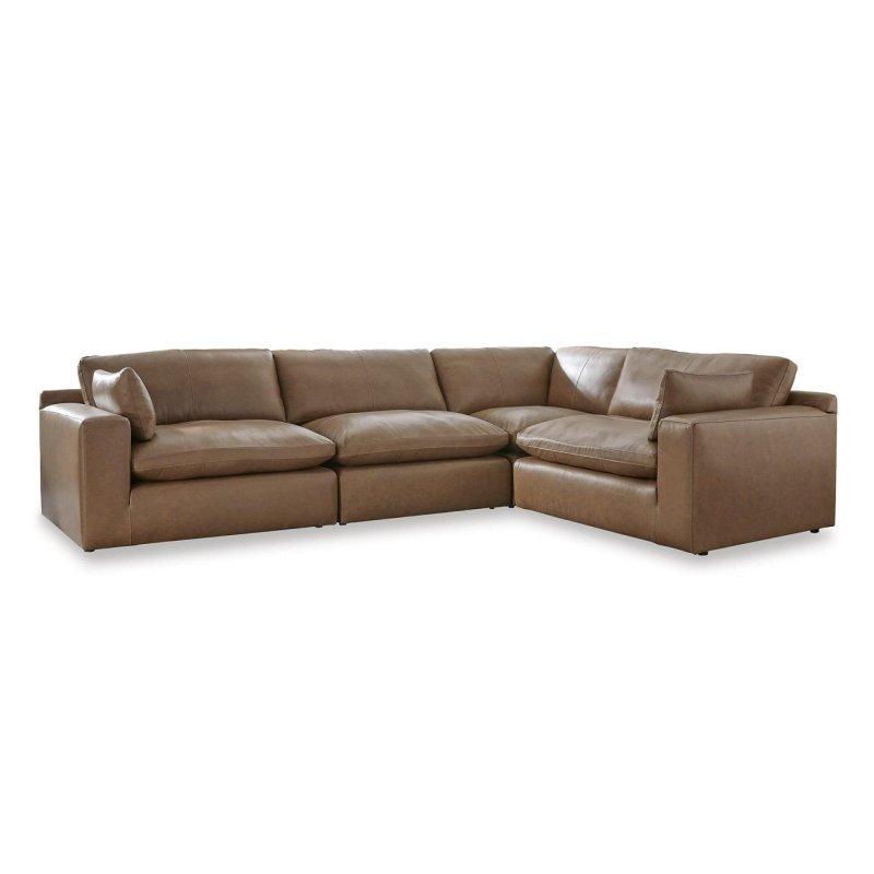 Kahverengi Deri Modüler Çıkarılabilir Minderli Köşe Koltuk - 331x229 cm - 256414