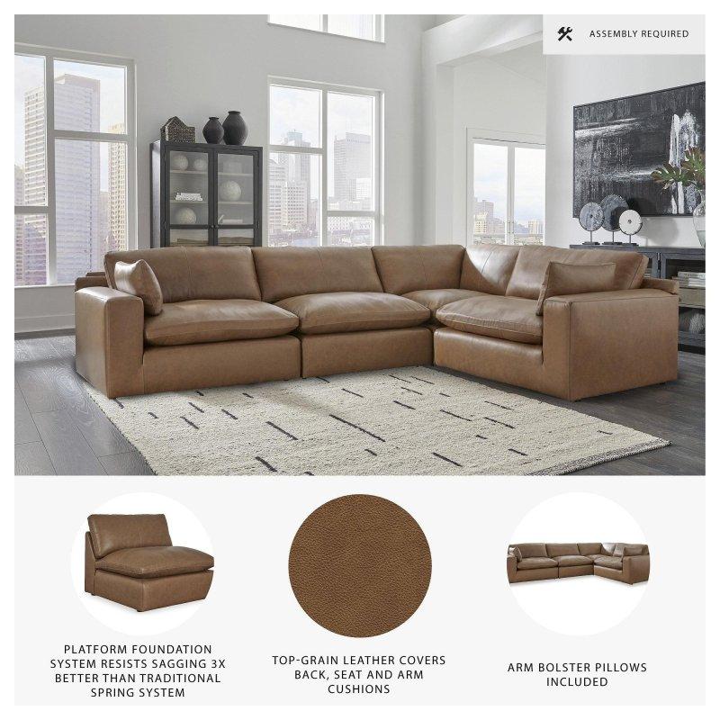 Kahverengi Deri Modüler Çıkarılabilir Minderli Köşe Koltuk - 331x229 cm - 256414