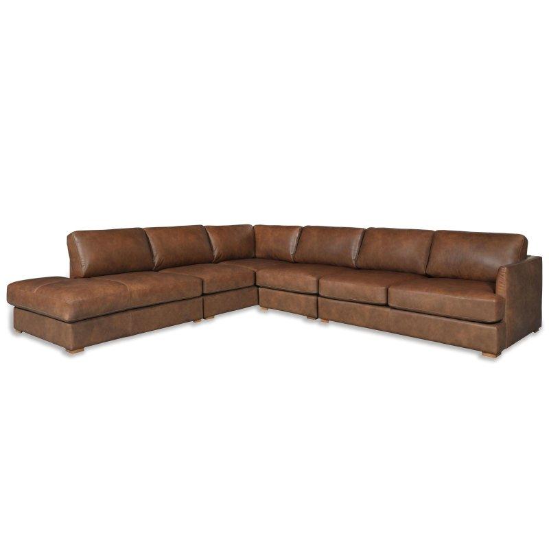 Kahverengi Deri Sol Yönlü Çıkarılabilir Minderli Masif Çam Ahşap Köşe Koltuk - 412x221 cm - 259804