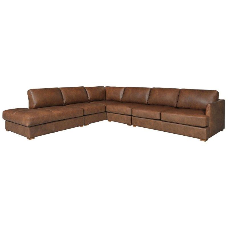 Kahverengi Deri Sol Yönlü Çıkarılabilir Minderli Masif Çam Ahşap Köşe Koltuk - 412x221 cm - 259804