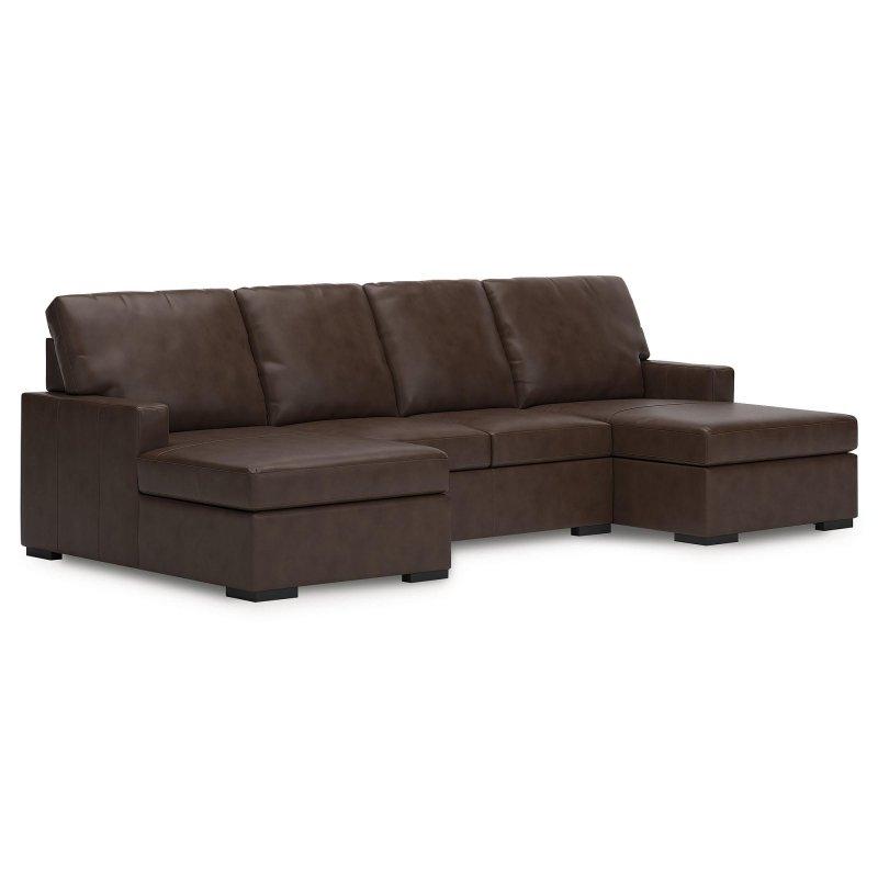 Kahverengi Deri ve Suni Deri Çift Şezlonglu Modüler U Şekilli Köşe Koltuk - 315x155 cm - 257062