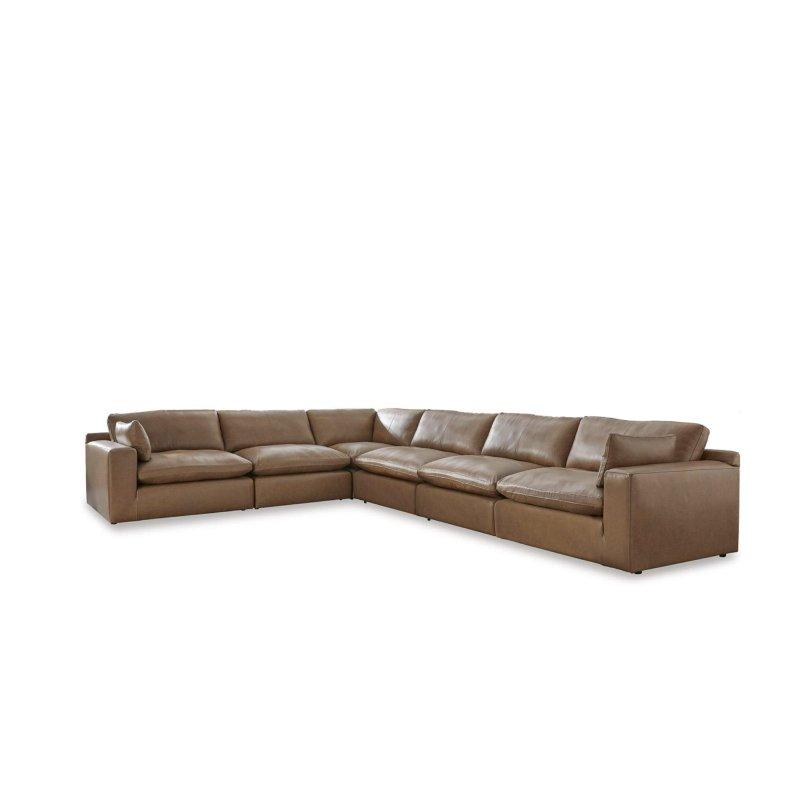Kahverengi Deri ve Suni Deri Modüler 6 Parçalı Köşe Koltuk - 432x331 cm - 259849