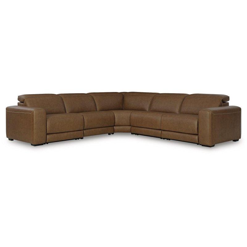 Kahverengi Deri ve Suni Deri Modüler Elektrikli Mekanizmalı USB Şarjlı Köşe Koltuk - 361x361 cm - 257330