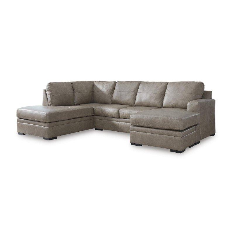 Kahverengi Deri ve Suni Deri Uzanma Modüllü U Şekilli Köşe Koltuk - 315x219x102 cm - 255501
