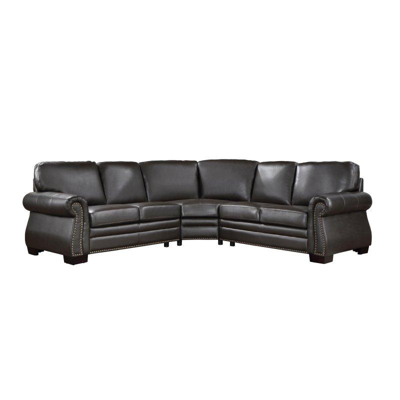 Kahverengi Deri Zımba Detaylı Ahşap Ayaklı Köşe Koltuk - 224x224 cm - 255483