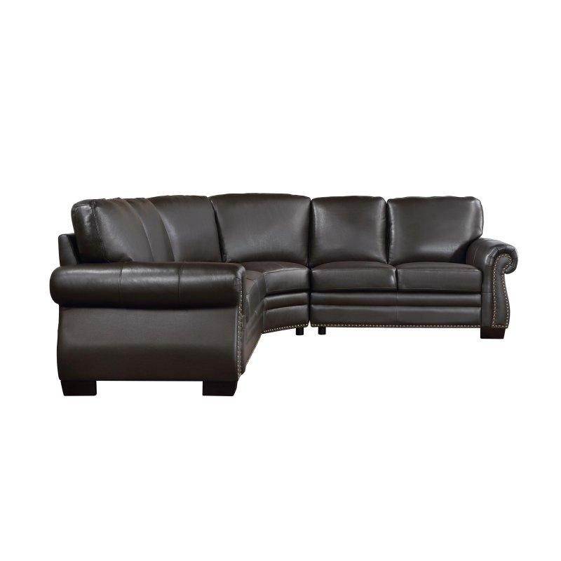 Kahverengi Deri Zımba Detaylı Ahşap Ayaklı Köşe Koltuk - 224x224 cm - 255483