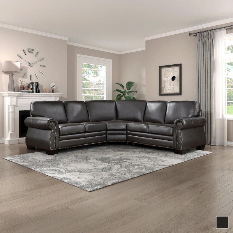 Kahverengi Deri Zımba Detaylı Ahşap Ayaklı Köşe Koltuk - 224x224 cm - 255483