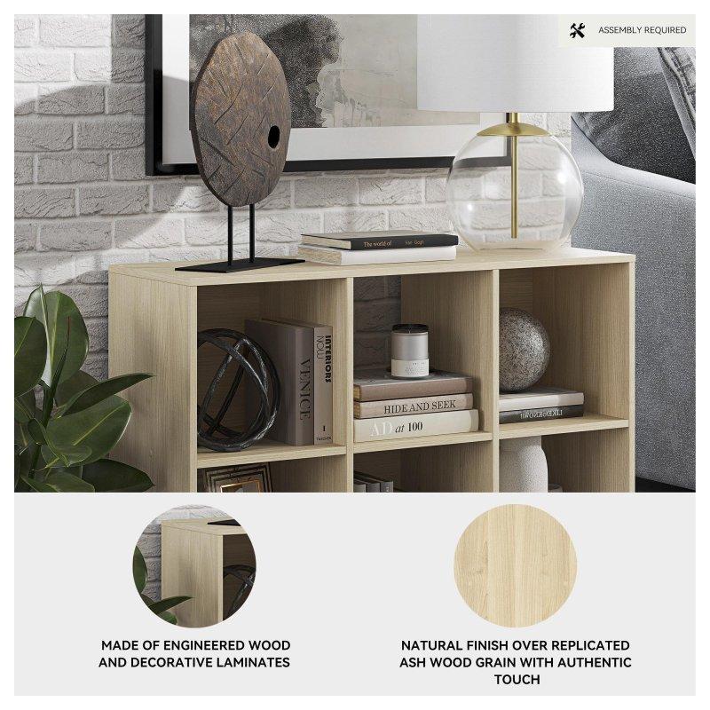 Kahverengi Dişbudak Dokulu 6 Küplü MDF Kitaplık - 61x89x31 cm - 320620