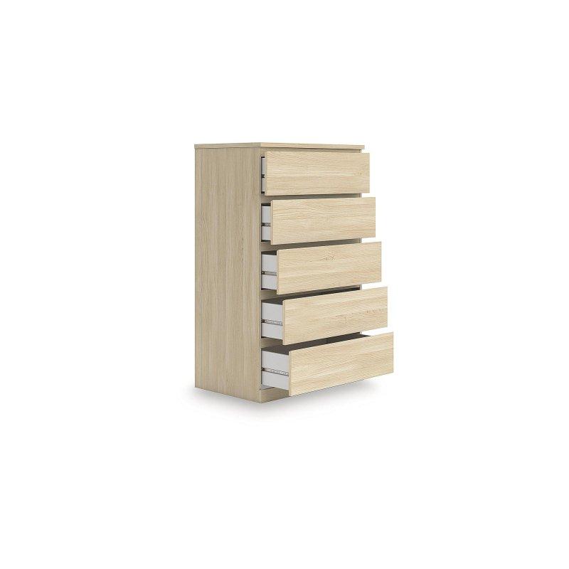 Kahverengi Dişbudak Dokulu MDF 5 Çekmeceli Kulpsuz Tasarım Şifonyer - 77x125x49 cm - 311099