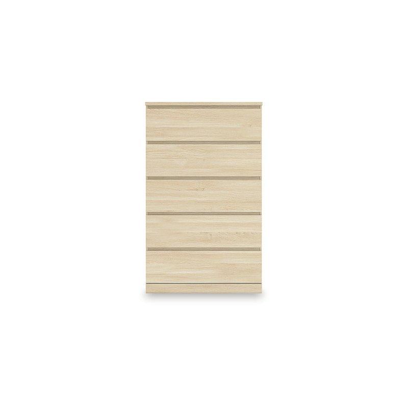 Kahverengi Dişbudak Dokulu MDF 5 Çekmeceli Kulpsuz Tasarım Şifonyer - 77x125x49 cm - 311099
