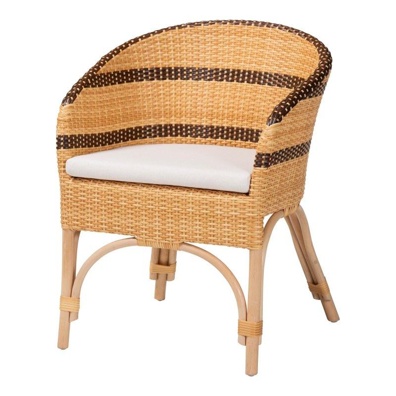 Kahverengi Doğal ve Sentetik Rattan Minderli Fıçı Sırtlı Rattan Sandalye - 64x64x79 cm - 253140