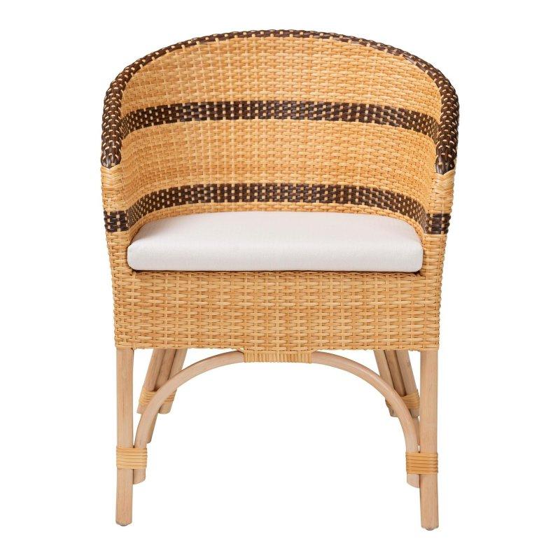 Kahverengi Doğal ve Sentetik Rattan Minderli Fıçı Sırtlı Rattan Sandalye - 64x64x79 cm - 253140