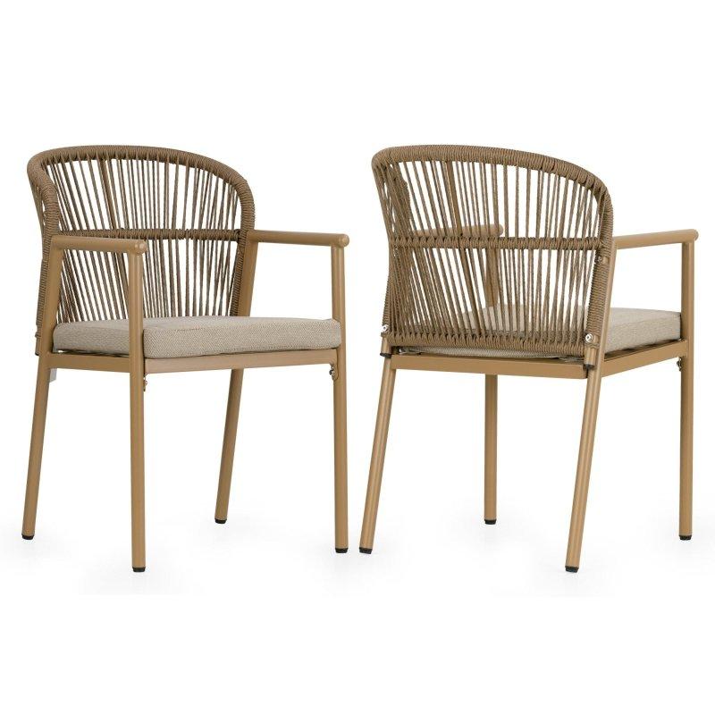 Kahverengi El Örgüsü Minderli 2li Dış Mekan Rattan Sandalye - 252040