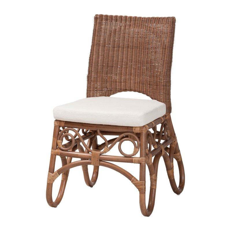 Kahverengi El Yapımı Dokuma Sırtlı Minderli Doğal Rattan Sandalye - 49x62x88 cm - 252886