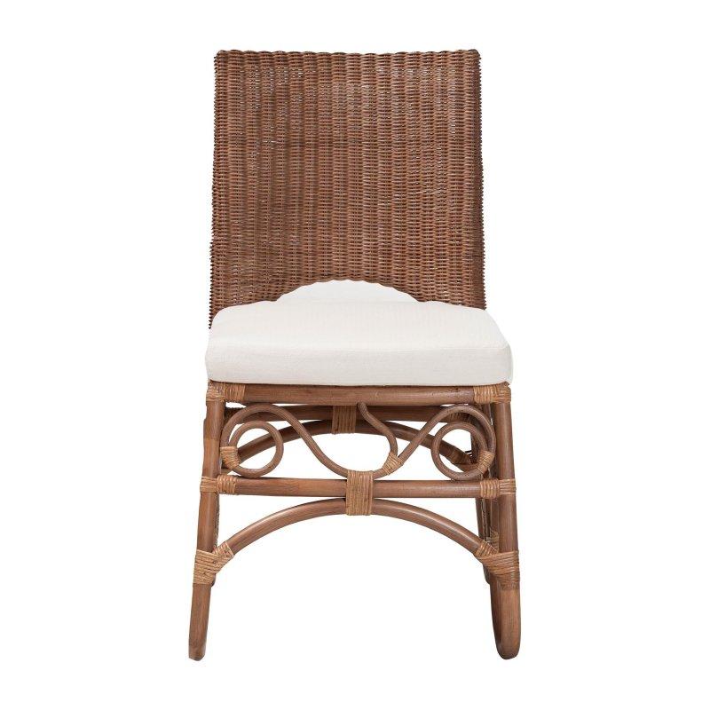 Kahverengi El Yapımı Dokuma Sırtlı Minderli Doğal Rattan Sandalye - 49x62x88 cm - 252886