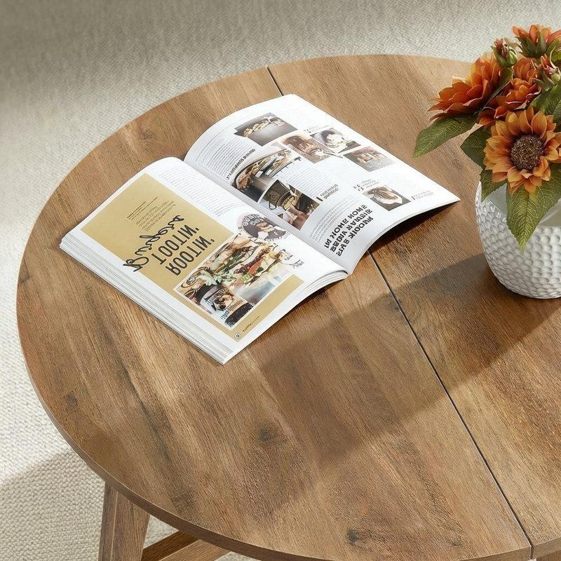 Kahverengi Endüstriyel Ahşap Dört Ayaklı Modern Yuvarlak Orta Sehpa - 80 cm - 246013