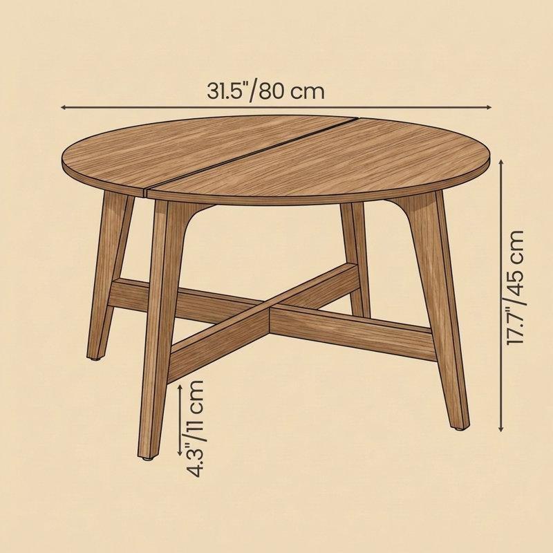 Kahverengi Endüstriyel Ahşap Dört Ayaklı Modern Yuvarlak Orta Sehpa - 80 cm - 246013