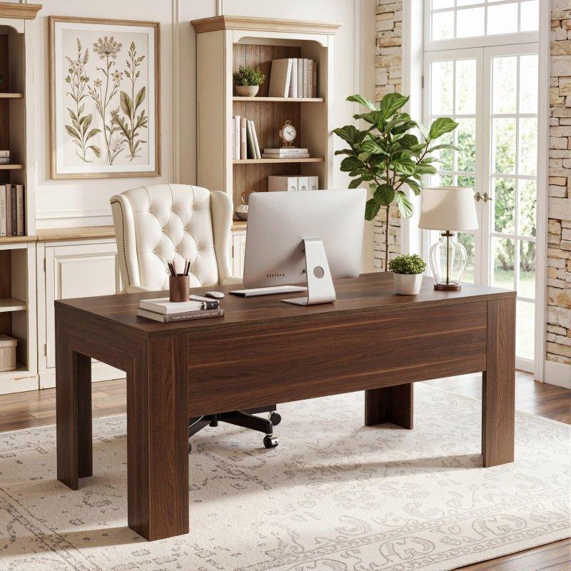 Kahverengi Endüstriyel Ahşap Geniş Tablalı Modern Ofis Masası - 161 cm - 326219