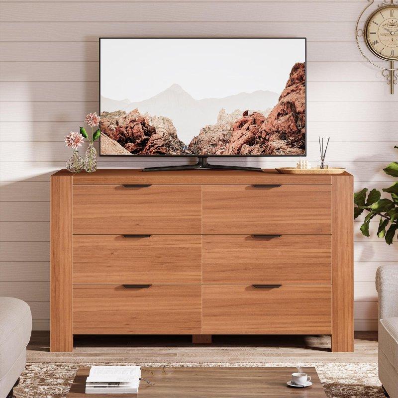 Kahverengi Endüstriyel Ahşap Modern 6 Çekmeceli Şifonyer - 141 cm - 302149