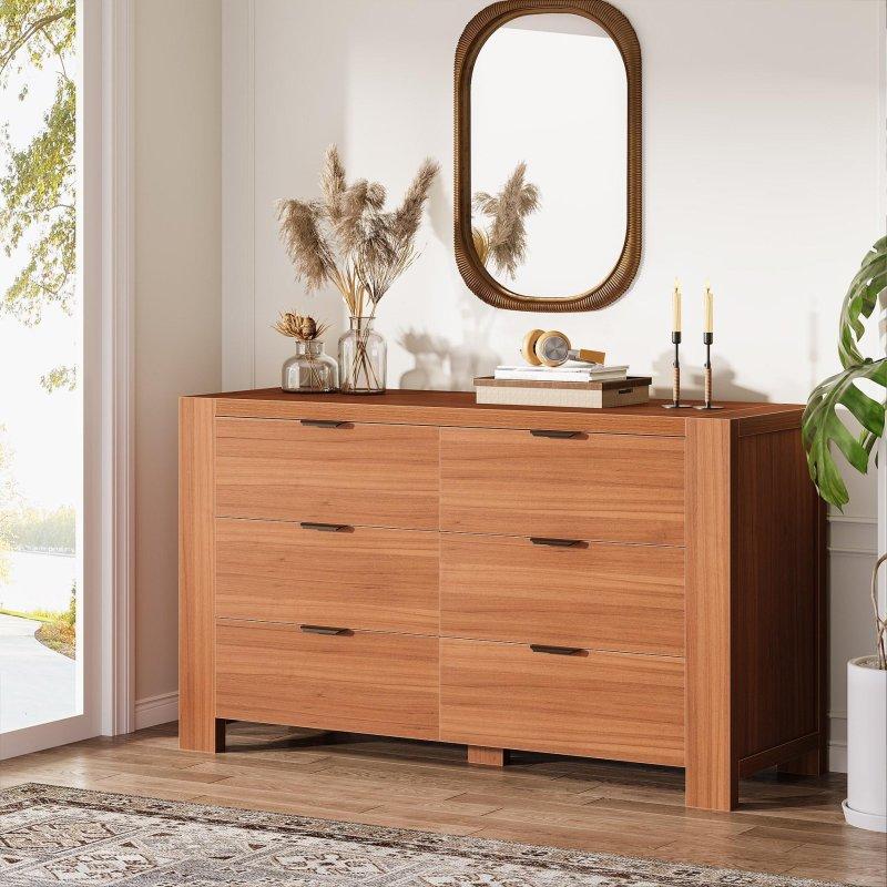 Kahverengi Endüstriyel Ahşap Modern 6 Çekmeceli Şifonyer - 141 cm - 302149