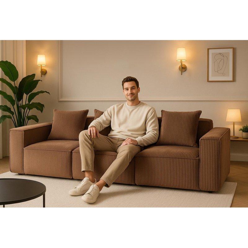 Kahverengi Fitilli Kadife Modüler 3 Kişilik Bohem Koltuk - 283x104x63 cm - 288895