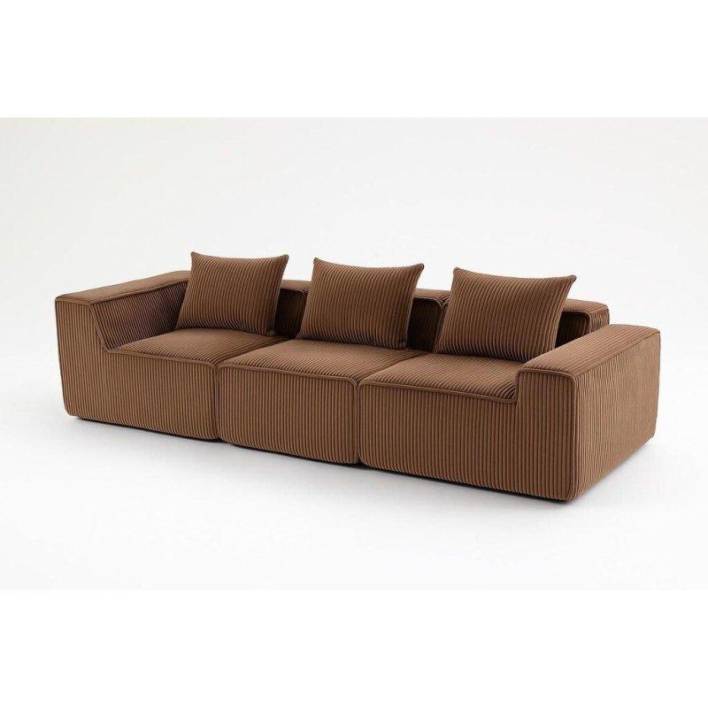 Kahverengi Fitilli Kadife Modüler 3 Kişilik Bohem Koltuk - 283x104x63 cm - 288895