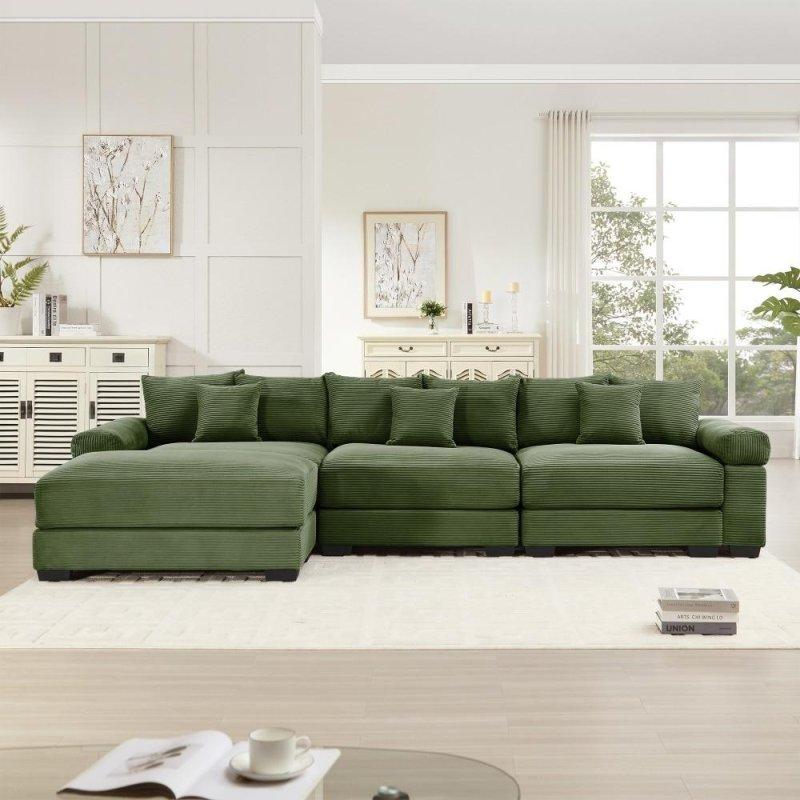 Kahverengi Fitilli Kadife Modüler Puflu Köşe Koltuk - 330x151 cm - 260218