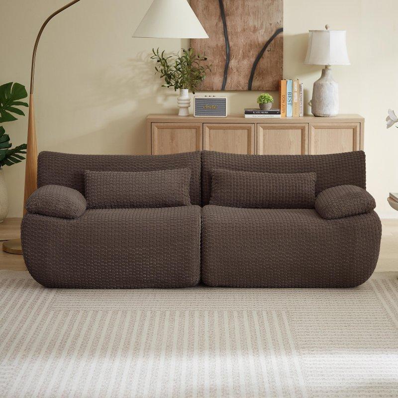 Kahverengi Fitilli Kumaş Bulut Tasarım Paket Yaylı Bohem Koltuk - 201x98x68 cm - 290284