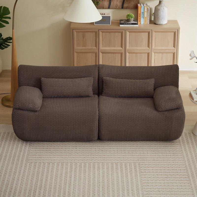 Kahverengi Fitilli Kumaş Bulut Tasarım Paket Yaylı Bohem Koltuk - 201x98x68 cm - 290284