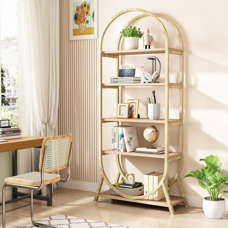 Kahverengi Gold Metal Çerçeveli 5 Raflı Kemerli Suntalam Kitaplık - 181 cm - 313322