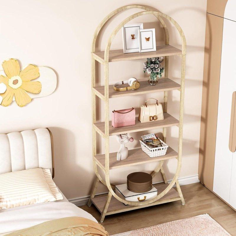 Kahverengi Gold Metal Çerçeveli 5 Raflı Kemerli Suntalam Kitaplık - 181 cm - 313322