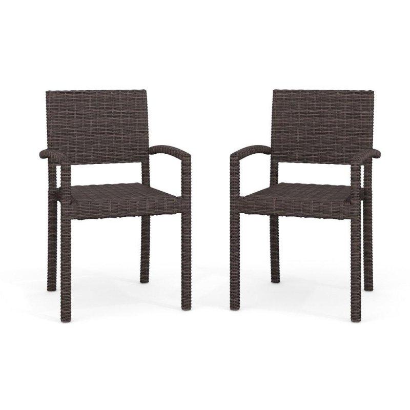 Kahverengi Gri İstiflenebilir Kollu Rattan Sandalye Seti - 54x58x86 cm - 253248