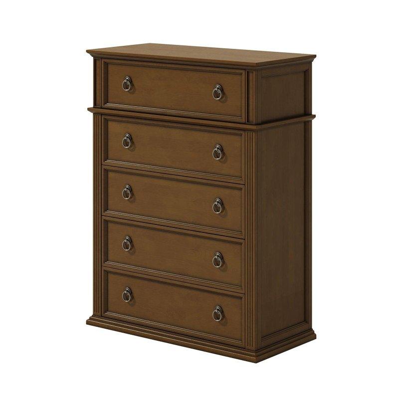 Kahverengi Gri Masif Ahşap ve MDF 5 Çekmeceli Bölmeli Halka Kulplu Şifonyer - 97x46x127 cm - 298850