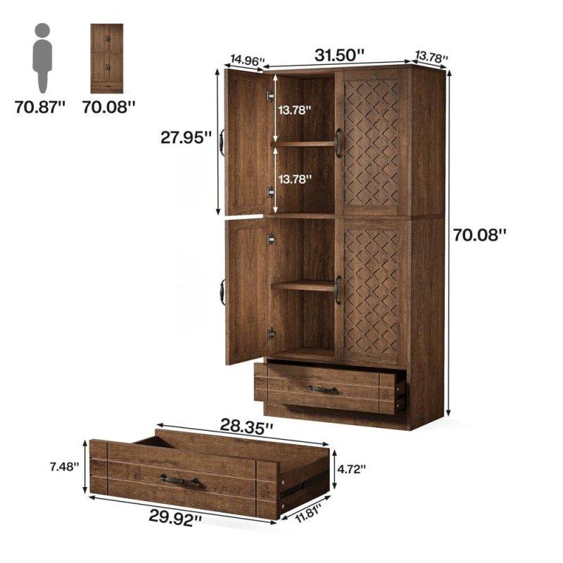 Kahverengi Gri MDF Ahşap Çekmeceli Dolaplı Kitaplık - 81x35x179 cm - 316881