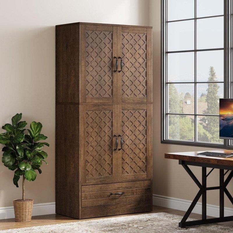 Kahverengi Gri MDF Ahşap Çekmeceli Dolaplı Kitaplık - 81x35x179 cm - 316881