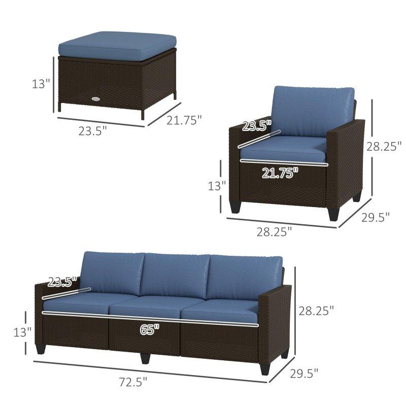 Kahverengi Gri Rattan 5 Parçalı Minderli Bahçe Takımı - 276277