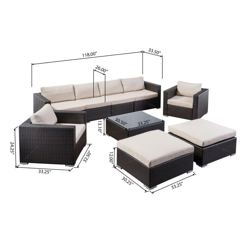 Kahverengi-Gri Rattan Alüminyum İskeletli Modüler 9 Parça Bahçe Takımı - 269038