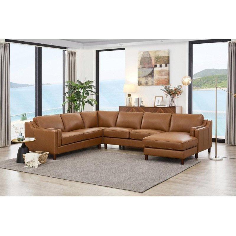 Kahverengi Hakiki Deri Şezlonglu Sağ Köşe Koltuk - 336x261 cm - 259789