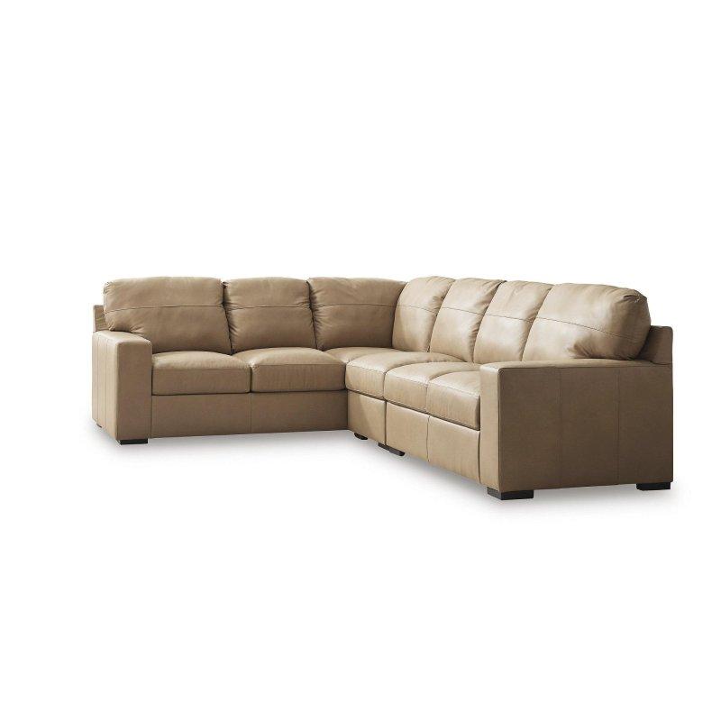 Kahverengi Hakiki ve Suni Deri 3 Parçalı L Şeklinde Köşe Koltuk - 323x254x105 cm - 255568