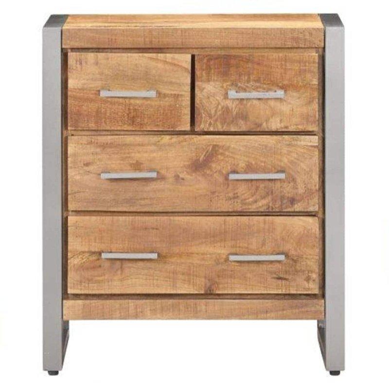 Kahverengi Ham Mango Ağacı ve Demir 4 Çekmeceli Endüstriyel Şifonyer - 60x36x71 cm - 310538