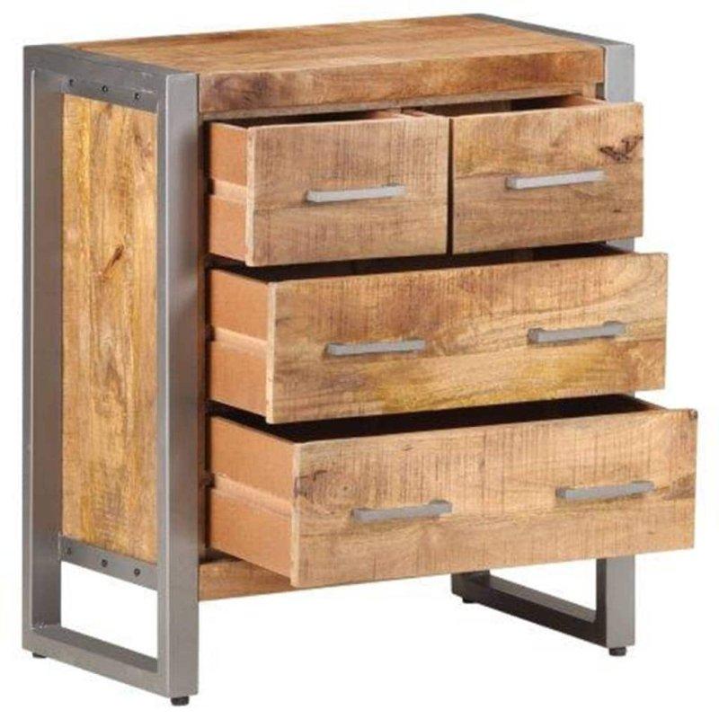 Kahverengi Ham Mango Ağacı ve Demir 4 Çekmeceli Endüstriyel Şifonyer - 60x36x71 cm - 310538
